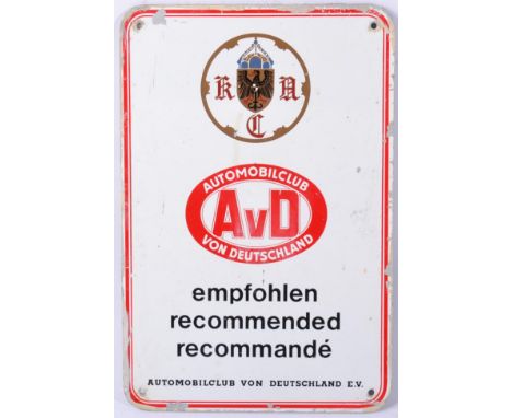 A Single-Sided Enamel Advertising Sign: AVD GERMAN AUTOMOBIL CLUB, 30cm by 20cm