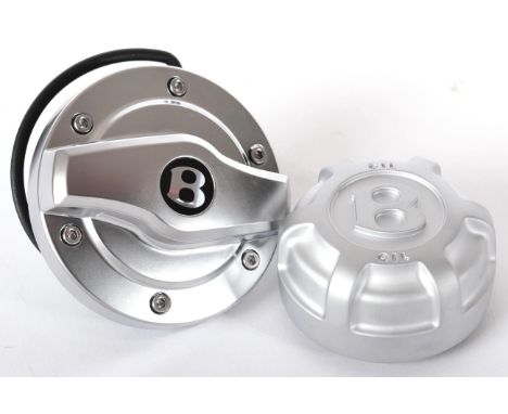 Bentley Spares: an unused petrol cap with Allan key bolts and plastic safety cable, and an unused oil filler engine cap