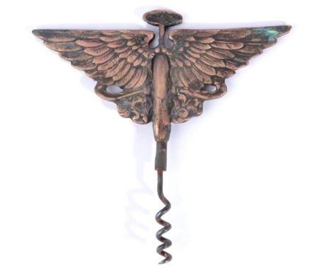 An Edwardian Austin Motor Company Brass Double-Sided Wine Bottle Corkscrew, in the form of wings, 15cm high