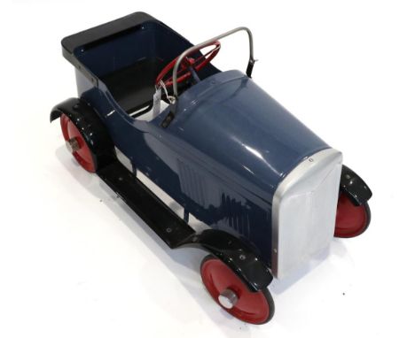 A Vintage 1930/40's Open Tourer Style Pedal Car, restored to a very high standard, painted blue with red wheels fully working