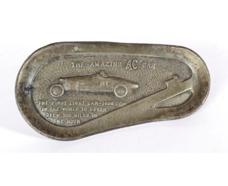 A Scarce November 24th 1922 Circuit Shaped Metal Cast Ashtray, The Amazing AC Car, the first light car - 498cc in the world t