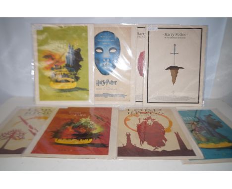Collection of 8 good quality Lord of the Rings and Harry Potter film posters on card