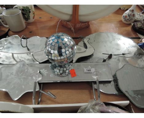 A selection of modern mirror ware including coat hooks, clock etc