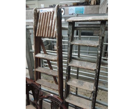 Two sets of vintage wooden step ladders