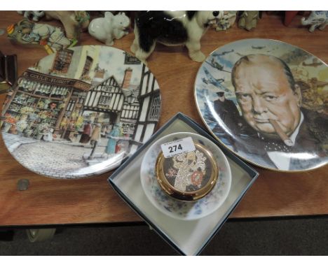 A selection of ceramics including display plates trinket box etc