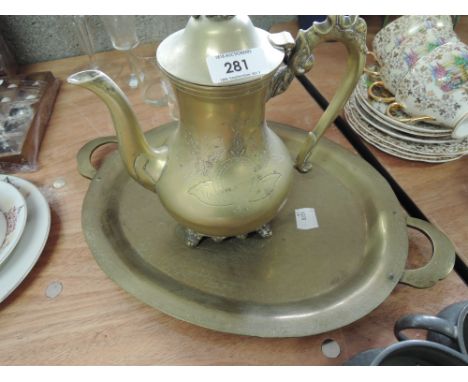 A selection of brass including teapot, also two boxed collectors plates etc