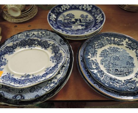 A selection of blue and white tableware including Spode, Royal Worcester etc