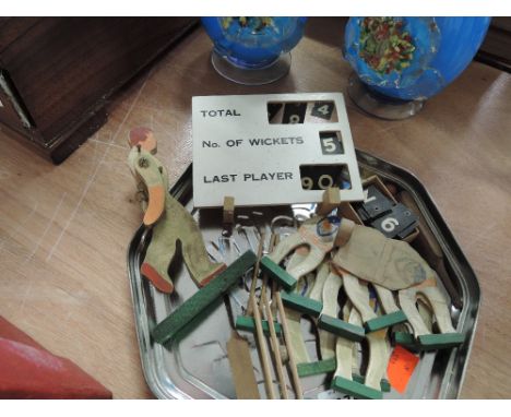 A vintage table cricket game complete with score board, and bowler etc