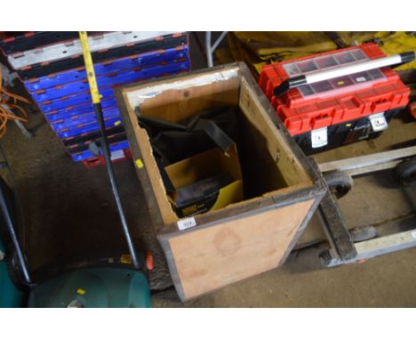 A tea chest and contents of various tools and household items