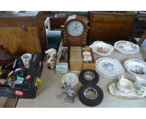An oak cased mantle clock; a model Rolls Royce; a Mason china ornament etc