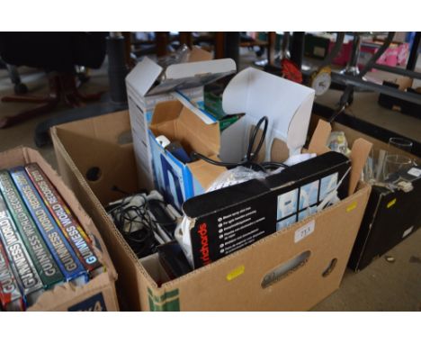 A box containing an electric stapler; a hair cutting set etc.