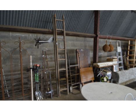 A wooden extending ladder