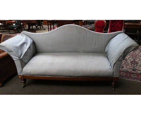 A Victorian Rosewood-Framed Two-Seater Sofa, 2nd half 19th century, recovered in light blue and cream fleur de lys fabric, wi