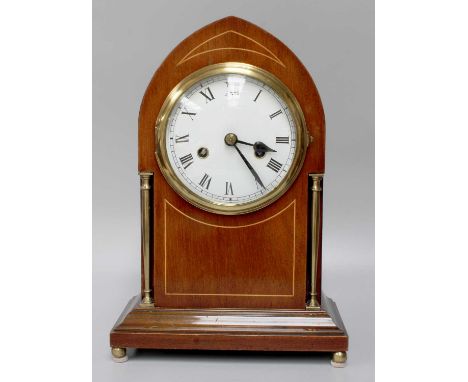An Inlaid Lancet-Form Striking Mantel Clock, early 20th century, movement striking on a gong, 35cm high