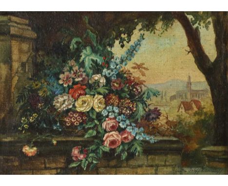 By Repute Countess Orlov-Denisov (1830-1922)Still life of flowers on a windowsill, with a vista behindSigned 'Comtess Orloff-