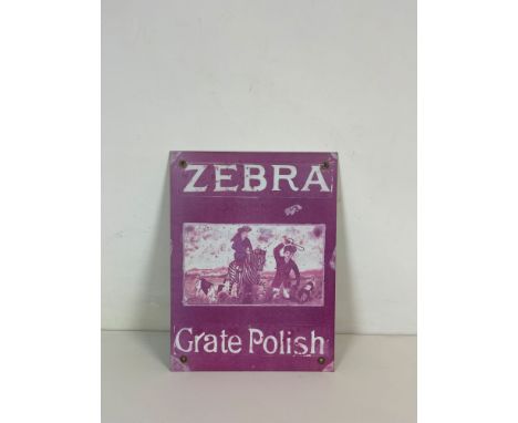 Zebra Grate Polish metal sign. Heavily faded and discolored, fair overall. Dimensions (H x W x D): 40 x 30 x 1 cm. Condition:
