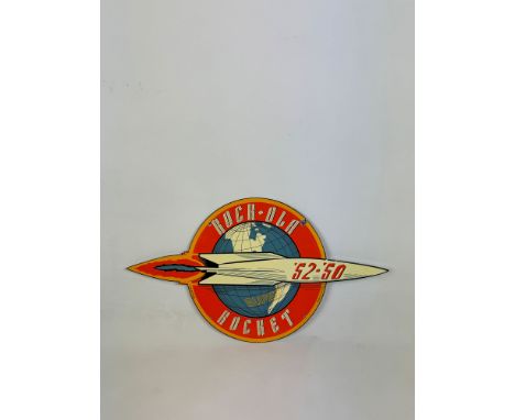 Modern Rock-Ola Super Rocket enamel sign. A modern original modeled after the decal on the dome of the 1951 Rock-Ola Super Ro