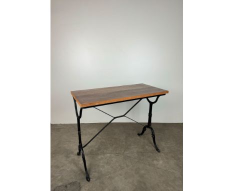 Vintage French Bistro Table Metal Base with Wooden Top. Dimensions (H x W x D): 71 x 98 x 40 cm. Condition: Good. Location: T