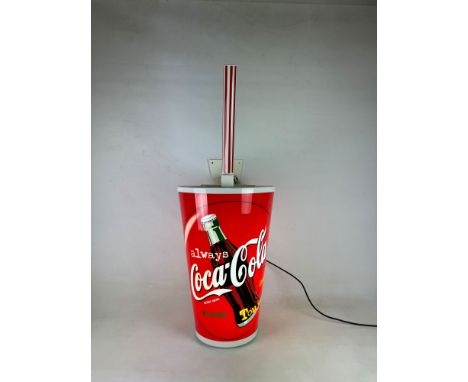 Large Coca-Cola light-up advertisement cup &amp; straw. In excellent visual and working condition. Dimensions (H x W x D): 11