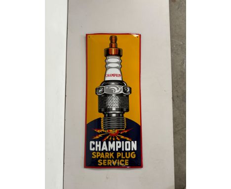 Champion Spark Plug Service enamel sign. Reproduction. Dimensions (H x W x D): 70 x 30 x 1 cm. Condition: Excellent. Location