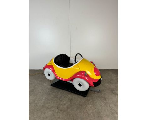 Early 1990s EMT Alvin and the Chipmunks Car Kiddie Ride (Without Alvin). The ride rocks back and forth while playing motor so