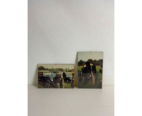 Lot of 2 vintage photographs featuring former Prime Minister of the Netherlands Ruud Lubbers with 1920s Renault. Heavy cardbo