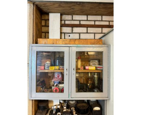 Wood and Glass Display Case with Vintage Household Items &amp; Packaging. Dimensions (H x W x D): 58 x 86 x 32 cm. Condition: