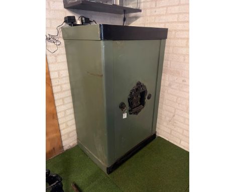 Vintage Fire Resistant Safe. The lock has been adjusted, the safe can be opened with a key. Original combination lock no long
