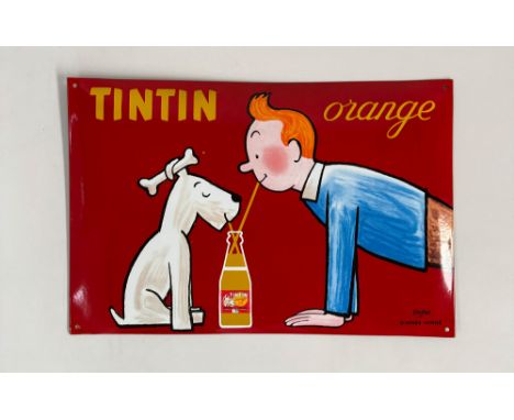Tintin Orange Soda enamel sign. Reproduction. Dimensions (H x W x D): 60 x 40 x 1 cm. Condition: Excellent. Location: The Net