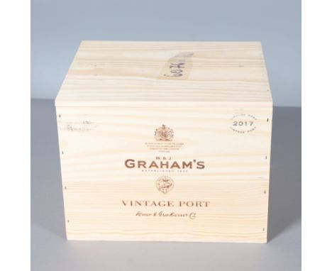 12 bottles of Graham's Vintage Port 2017, 375ml bottles and in an unopened wooden case. Case 32cms by 28cms *Part of a large 