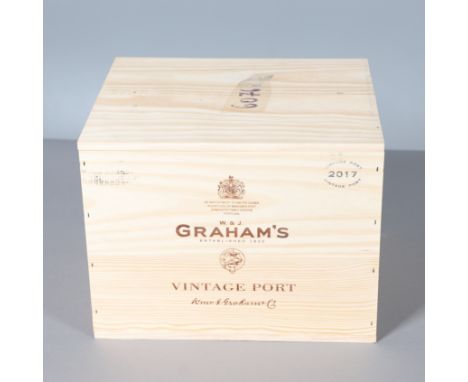 12 bottles of Graham's Vintage Port 2017, 375ml bottles and in an unopened wooden case. Case 32cms by 28cms *Part of a large 