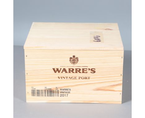 A set of six bottles of Warre's Vintage Port 2017, 750ml and in an unopened wooden case. Case 33cms by 29cms *Part of a large