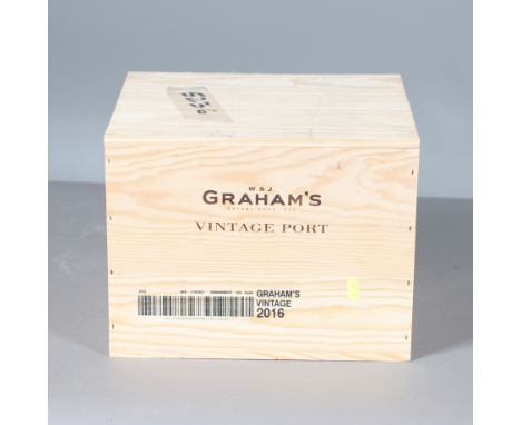 A set of 12 bottles of Graham's Vintage Port 2016, 375ml and in an unopened wooden case. Case 32cms by 28cms *Part of a large