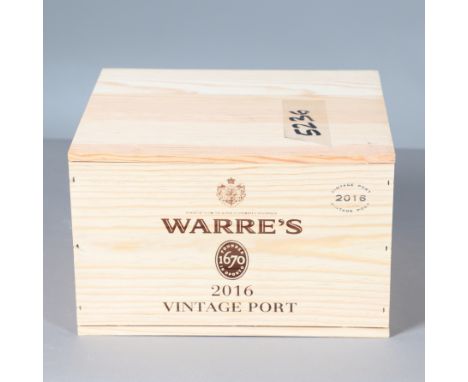 A set of six bottles of Warre's Vintage Port 2016, 750ml and in an unopened wooden case. Case 33cms by 29cms *Part of a large