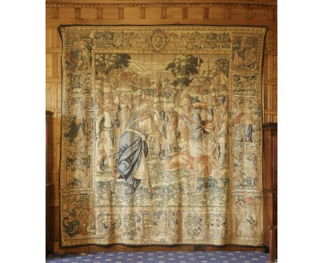 A Flemish historical tapestry,The Story of Julius Caesar (6),probably 16th century, depicting the meeting of Caesar and an ea