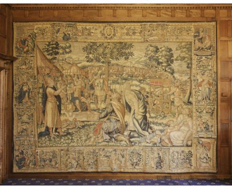 A Flemish historical tapestry,The Story of Julius Caesar (5).probably 16th century, depicting Mark Antony offering to Caesar 