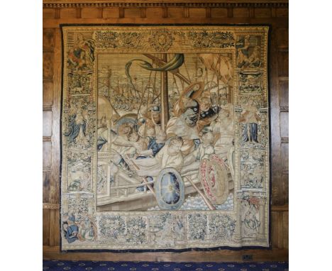 A Flemish historical tapestry,The Story of Julius Caesar, (2), probably 16th century, Mark Antony and Cleopatra at the Battle