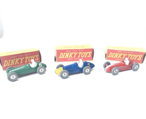 3 X Boxed Dinky Racing Cars Including Cooper-Bristol #233. Ferrari #234 and Maserati #231.