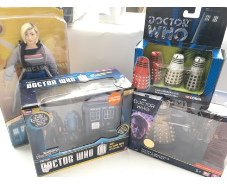 A Collection of Doctor Who models. Including Corgi. A Limited Edition War Doctor set. A Hide-Caliburn House adventure set and