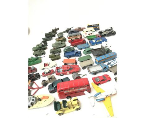A Box Containing a Collection of Playworn Military Diecast. And Others Including Dinky.Matchbox and Corgi.