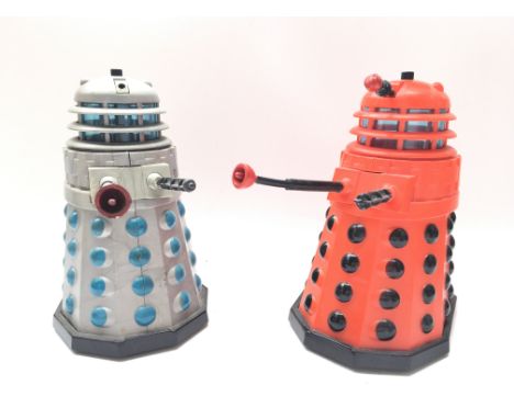 2 X Vintage Tomy Doctor Who Talking Daleks. Silver and Blue (Eye Missing) Red and Black.