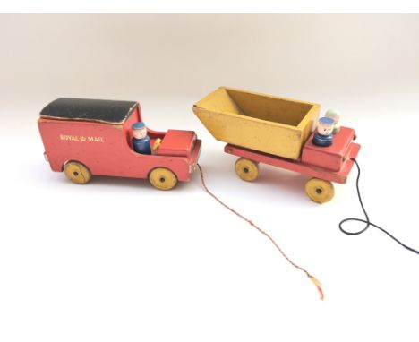 Early vintage wooden Royal Mail van and lorry.