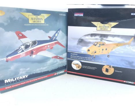 A Boxed Corgi British Areospace Hawk #AA36002 and a Westland Whirlwind #AA39101.(2)