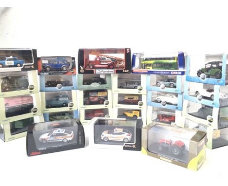 A Box Containing a Collection of Oxford Commercials Vehicles. Corgi. Schuco. Universal Hobbies and Premium Die-Cast. All boxe