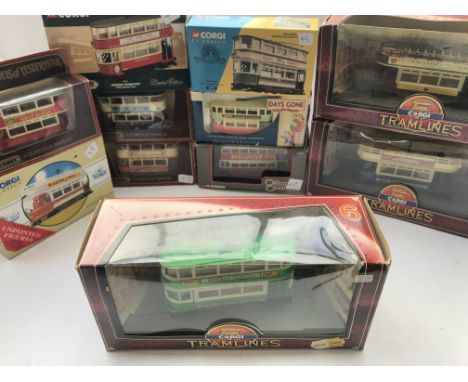 A Box Containing a Collection of Models of Yesteryear.Days Gone. Corgi Tramlines etc.