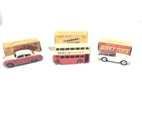 3 X Boxed Dinky Vehicles including Ford Fordor #170. Double Deck Bus #290 and A.C.Aceca Coupe #167.