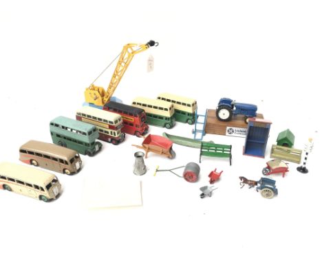 A Collection of Dinky And Corgi Buses. A Dinky Goods Yard Van.and Faming Die-Cast. (C17).