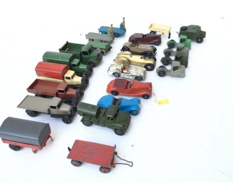 A Box Containing A Collection Of Playworn Die-Cast Dinky Vehicles and a Trophy Models Triumph.(C2).