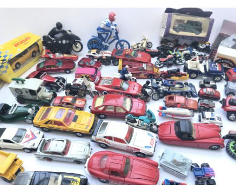 A Box Containing Collection of plastic/ Diecast Vehicles. And. R/C Helecopter.