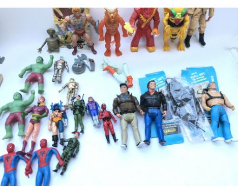 A Collection of vintage Figures including The A-Team. Marvel. He-Man. Action Force etc.